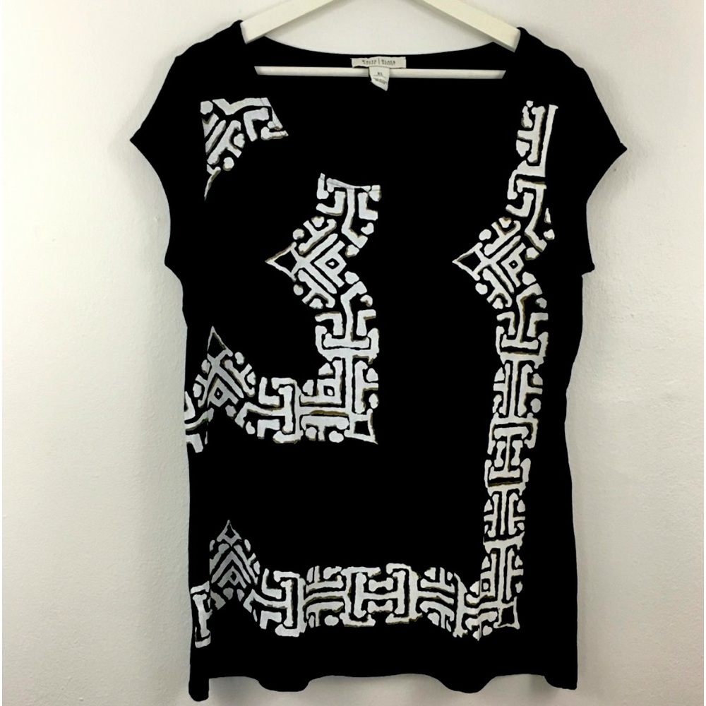 WHBM Women’s Scoop Neck Geometric Print Short Sleeve Top Size XL
